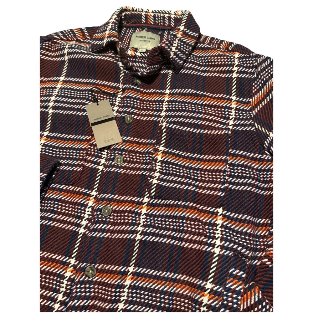 NWT Amongst‎ Others Shacket Men's Shirt Loose Knit Red Navy Long Sleeve Medium